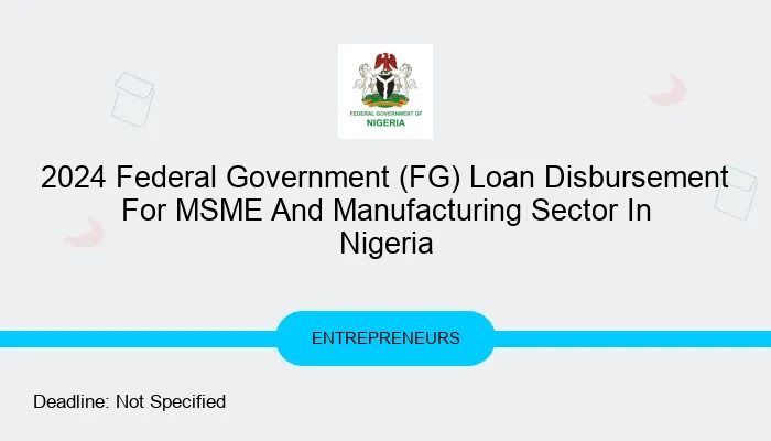 2024 Federal Government (FG) Loan Disbursement For MSME And Manufacturing Sector In Nigeria