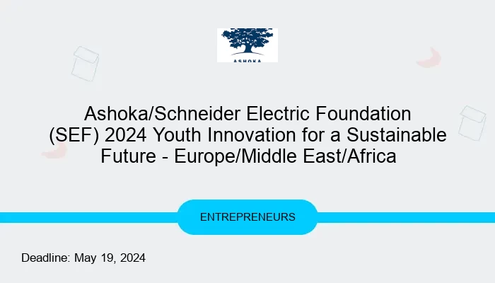Ashoka/Schneider Electric Foundation (SEF) 2024 Youth Innovation for a Sustainable Future - Europe/Middle East/Africa