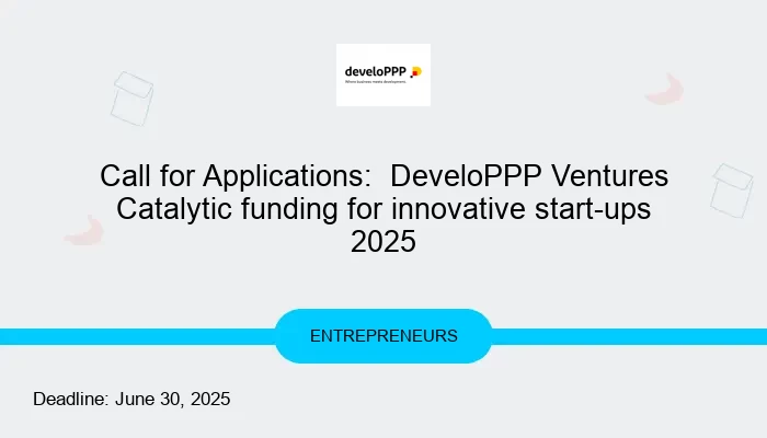 Call for Applications:  DeveloPPP Ventures Catalytic funding for innovative start-ups 2025