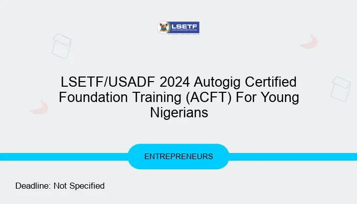 LSETF/USADF 2024 Autogig Certified Foundation Training (ACFT) For Young Nigerians